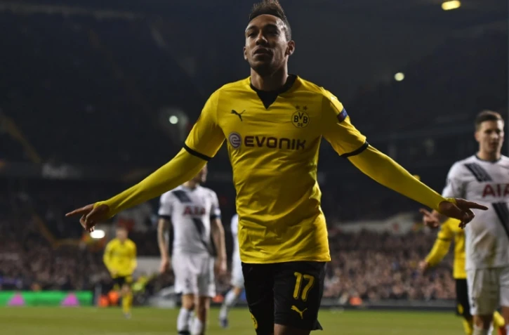 Pierre-Emerick Aubameyang, double buteur pour le Borussia Dortmund sur le terrain de Tottenham, en Europa League, le 17 mars 2016