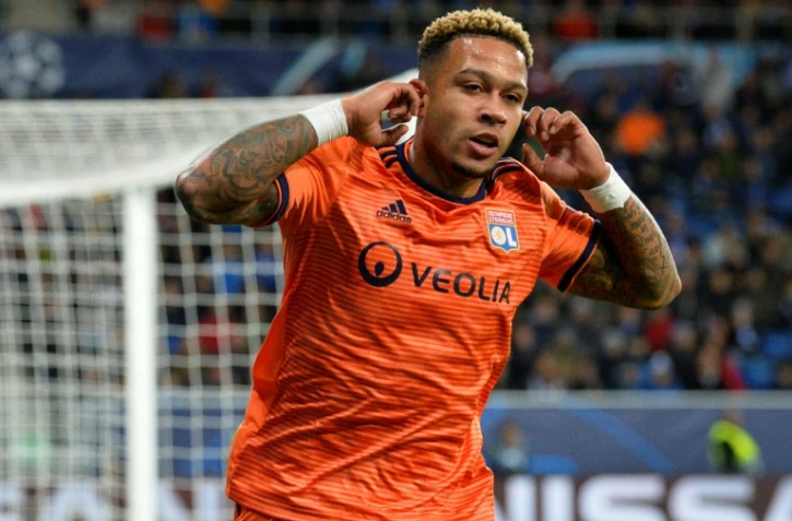 L'attaquant de Lyon Memphis Depay vient de marquer contre Hoffenheim en Ligue des champions, le 23 octobre 2018 Ă Sinsheim (Allemagne)