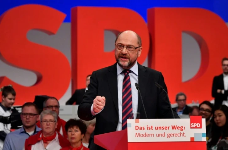 Le président du SPD allemand Martin Schulz lors d'un discours devant les représentants du parti, à Berlin, le 9 décembre 2017