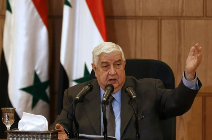 Le ministre syrien des Affaires étrangères Walid Mouallem, lors d'une conférence de presse, le 6 avril 2017 à Tokyo