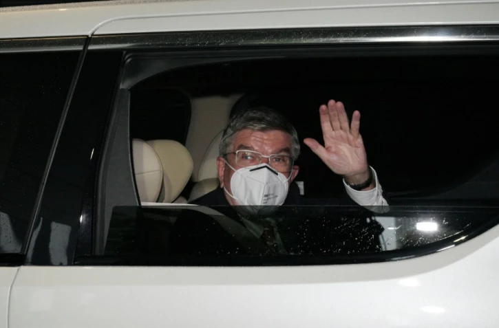 Le président du Comité olmpique (CIO) Thomas Bach à son arrivée à son hôtel à Tokyo, le 8 juillet 2021