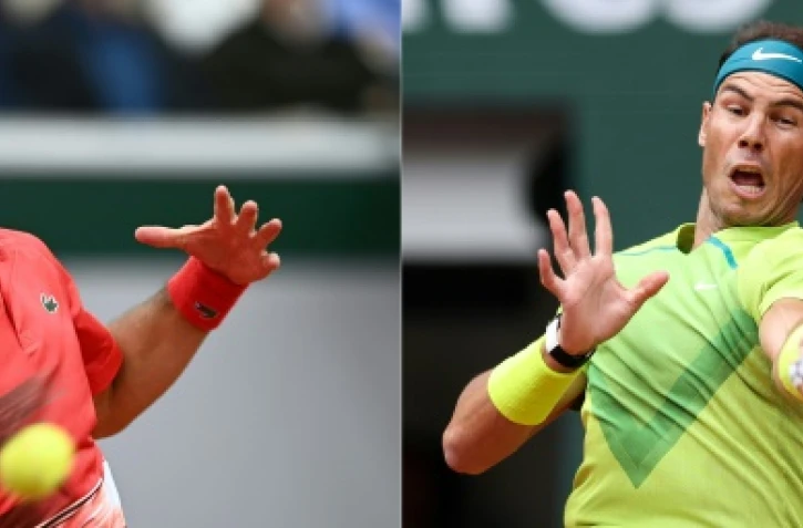 Montage photo du Serbe Novak Djokovic et de l'Espagnol Rafael Nadal, qui seront opposés en quart de finale, le 31 mai 2022 au tournoi de  Roland-Garros