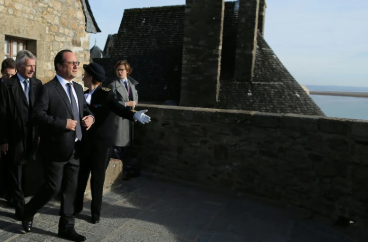 Le président Hollande visite le Mont Saint-Michel le 31 octobre 2015