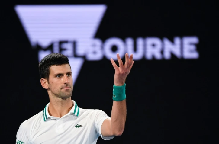 Le numéro un mondial serbe Novak Djokovic pendant la finale de l'Open d'Australie à Melbourne, le 21 février 2021