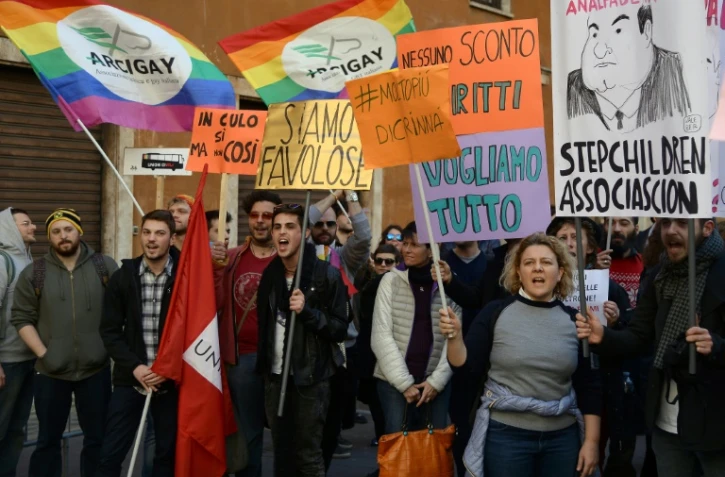Manifestation en faveur des unions civiles pour les homosexuels à Rome, le 24 février 2016