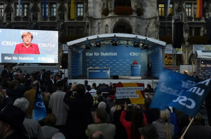 Angela Merkel lors d'un meeting à Munich le 22 septembre 2017 