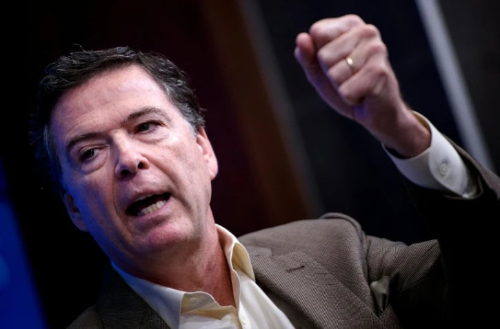 L'ancien directeur du FBI, la police fédérale américaine, James Comey, en promotion de son livre "A Higher Loyalty" à la Brookings Institution à Washington DC, le 11 mai 2018
