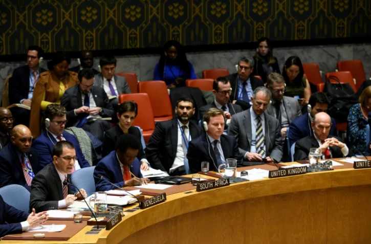 Le ministre des Affaires étrangères vénézuélien Jorge Arreaza (g) au Conseil de sécurité de l'ONU, le 26 février 2019 à New York