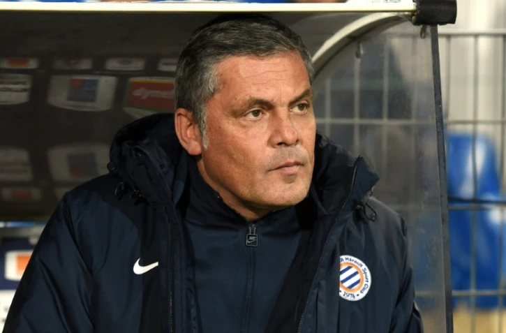 Bruno Martini sur le banc de Montpellier lors d'un match de L1 contre Caen le 23 janvier 2016 au stade de La Mosson