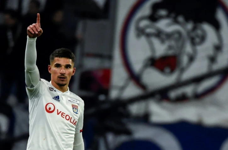 Le milieu de terrain de Lyon Houssem Aouar, après son but contre Lille, en demi-finales de la Coupe de la Ligue, le 21 janvier 2020 à Décines-Charpieu