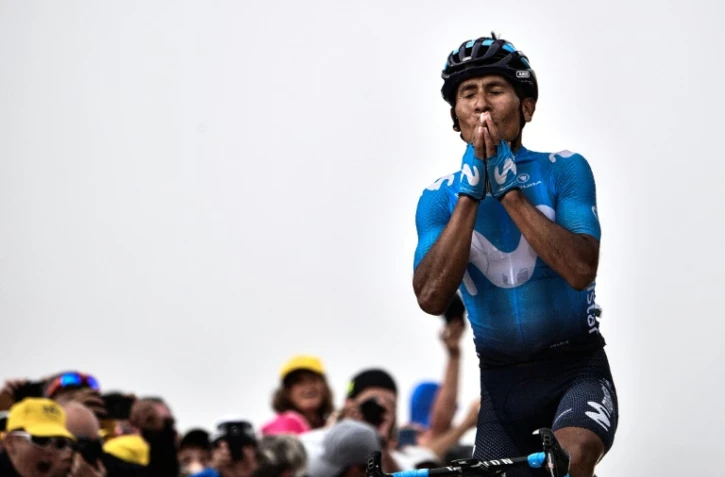 Le Colombien Nairo Quintana remporte en solitaire la 17e étape du Tour de France au sommet du col pyrénéen du Portet, le 25 juillet 2018
