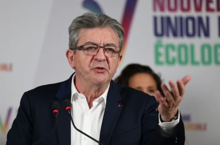 Le leader de LFI Jean-Luc Mélenchon lors de la présentation du programme de l'alliance Nupes, le 25 mai 2022 à Paris
