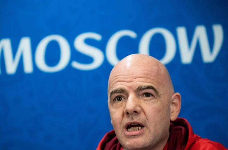 Le président de la Fifa Gianni Infantino en conférence de presse, le 13 juillet 2018 à Moscou