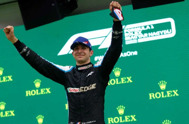 Le pilote français Esteban Ocon vainqueur du GP de Hongrie sur le Hungaroring, près de Budapest, le 1er août 2021 