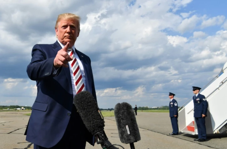 Le président américain lors d'une déclaration à la presse sur l'aéroport de Morristown le 4 août 2019