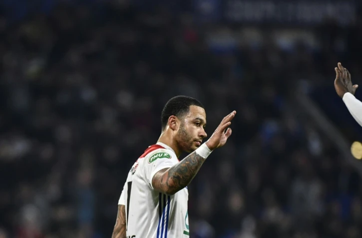 L'attaquant néerlandais de l'OL Memphis Depay auteur du 3e but face à Caen en quart de finale de Coupe de France, le 27 février 2019 à Lyon