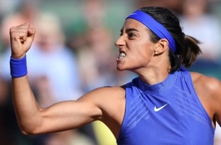 La détermination de la Française Caroline Garcia lors de son match contre sa compatriote Alizé Cornet, le 5 juin 2017 à Roland-Garros