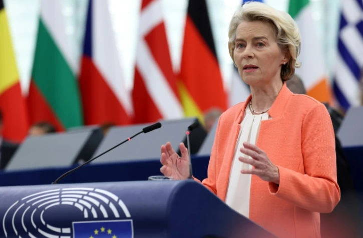 La présidente de la Commission européenne Ursula von der Leyen, lors de son discours sur l'état de l'Union devant les députés européens à Strasbourg, le 13 septembre 2023