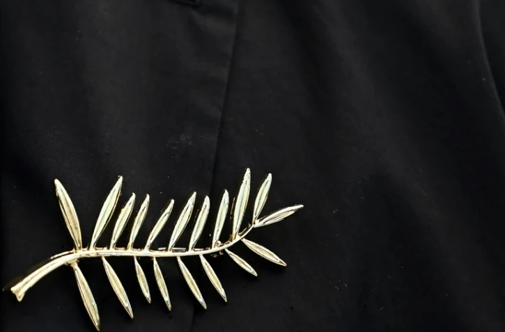 Une épingle en forme de Palme d'or, le 21 mai 2025 au festival de Cannes