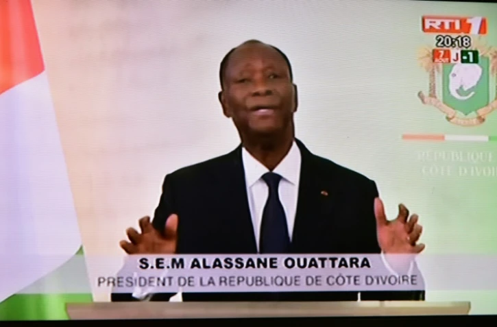 Capture d'écran de l'annonce télévisée faite par le président ivoirien Alassane Ouattara de l'aministie d'environ 800 personnes, dont l'ex-première dame Simone Gbagbo, le 6 août 2018 à Abidjan