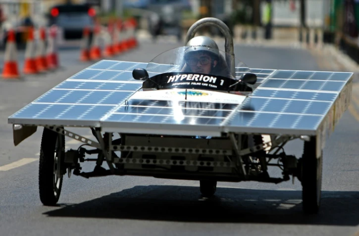Une des voitures solaires engagées dans la course Cyprus Institute Solar Car Challenge à Nicosie, Chypre, le 23 juin 2019 