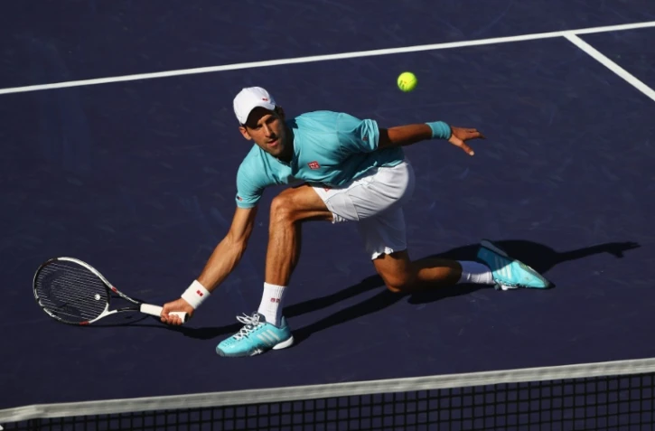 Le Serbe Novak Djokovic face à l'Australien Nick Kyrgios au tournoi d'Indian Wells (Californie), le 14 mars 2017
