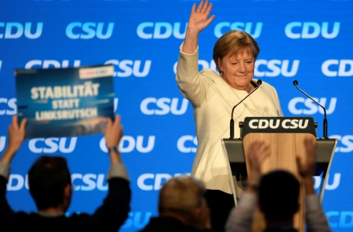La chancelière allemande Angela Merkel lors du dernier meeting de l'Union conservatrice CDU/CSU à Münich, le 24 septembre 2021
