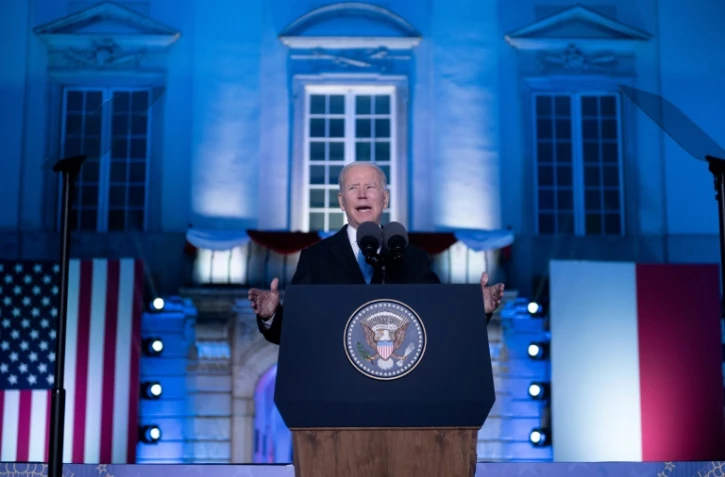 Le président américain Joe Biden fait une déclaration sur la guerre en Ukraine, le 26 mars 2022 à Varsovie, en Pologne