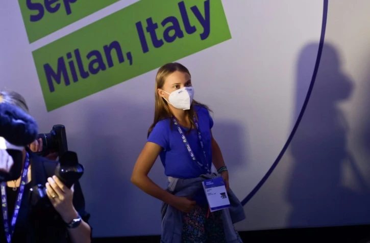 La militante suédoise Greta Thunberg, lors du Sommet des jeunes sur le réchauffement climatique à Milan, le 28 septembre 2021  