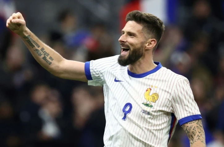 Le meilleur buteur de l'équipe de France Olivier Giroud lors d'un match amical contre le Chili, le 26 mars 2024 à Marseille