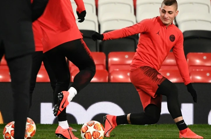 Le milieu de terrain du PSG Marco Verratti lors d'un entraînement à Old Trafford, le 11 février 2019 à Manchester