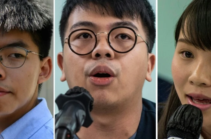 Photo montage des militants pro-démocratie (G à D): Joshua Wong (g), le 28 septembre 2019, Ivan Lam, le 27 août 2018 et Agnès Chow, le 27 janvier 2018