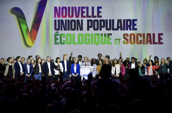L'Insoumis Jean-Luc Mélenchon s'exprime lors de la première convention de la "Nouvelle union populaire écologique et sociale" (Nupes) à Aubervilliers, le 7 mai 2022 
