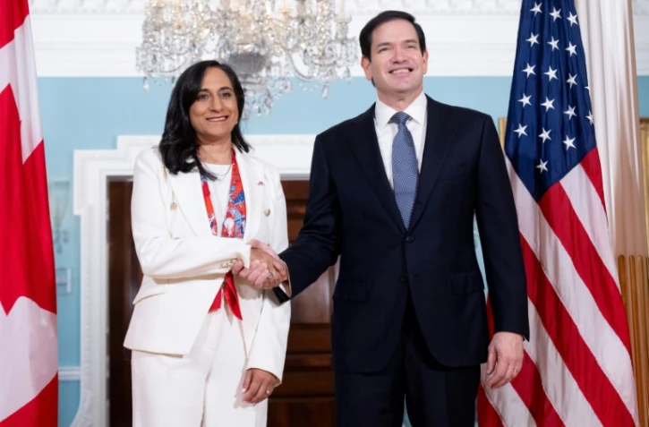 Le secrétaire d'Etat américain Marco Rubio (droite) et la ministre canadienne des Affaires étrangères Anita Anand, à Washington, le 21 août 2025