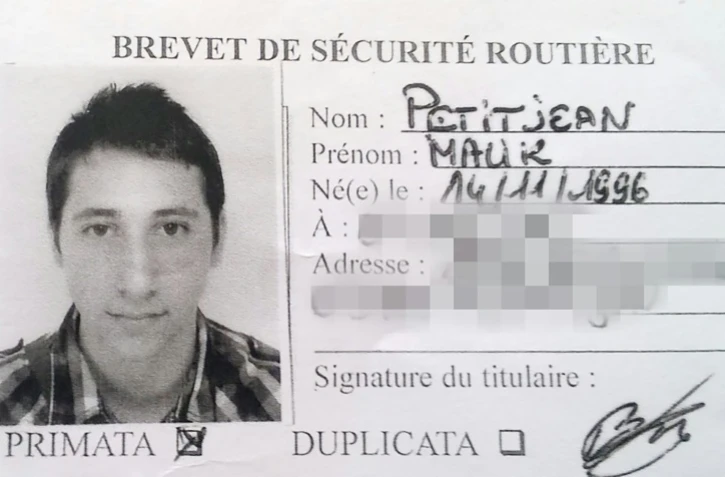 Carte de brevet de sécurité routiÚre non datée de Abdel Malik Petitjean