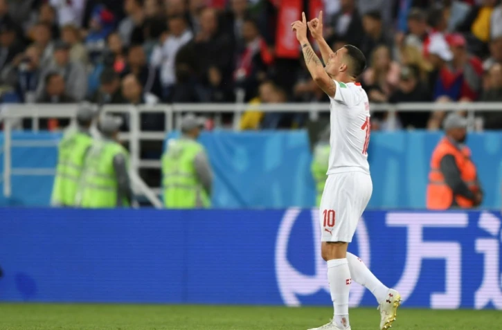 Le milieu suisse Granit Xhaka buteur face à la Serbie au Mondial, le 22 juin 2018 à Kaliningrad 