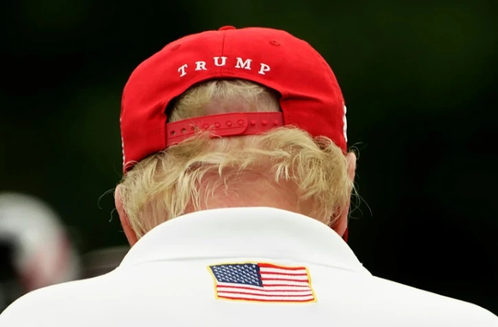 Donald Trump au tournoi de golf LIV Invitational à son domaine de Bedminster, dans le New Jersey, le 11 août 2023