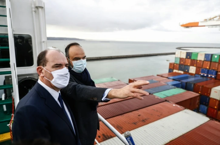 Jean Castex avec Edouard Phillipe au port du Havre le 22 janvier 2021