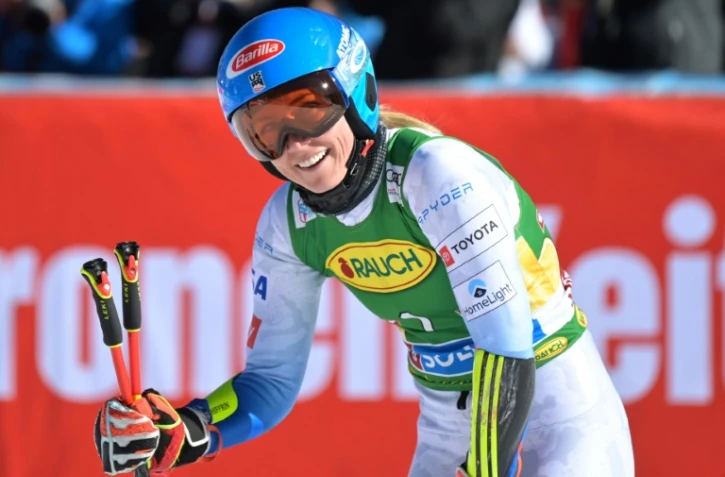 L'Américaine Mikaela Shiffrin après la deuxième manche du slalom géant de Coupe du monde de Sölden, en Autriche, le 23 octobre 2021