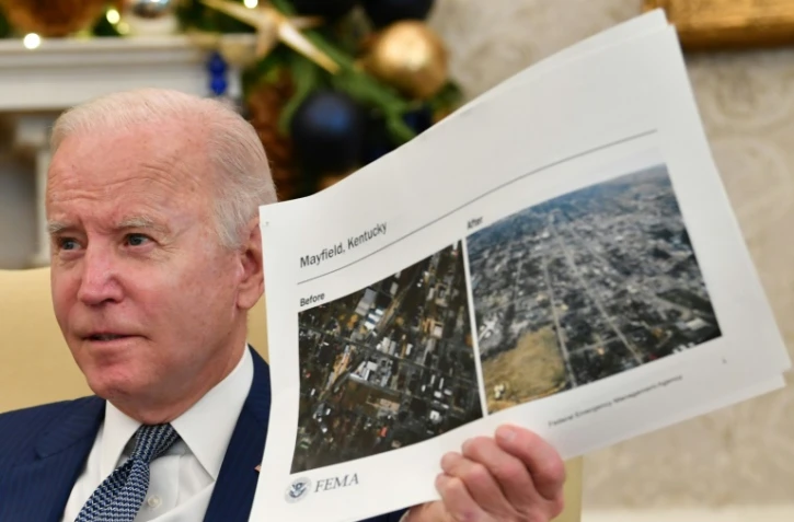 Joe Biden à la Maison Blanche le 13 décembre, après un briefing consacré à des tempêtes meurtrières ayant notamment frappé le Kentucky