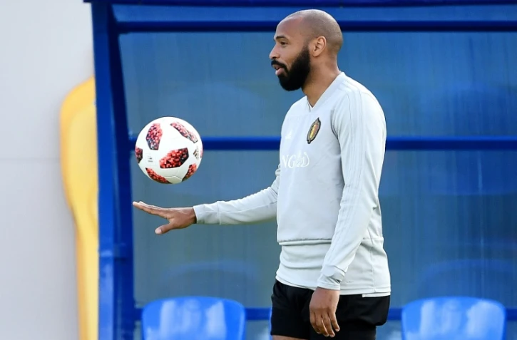 L'entraîneur-adjoint de la Belgique Thierry Henry à l'entraînement des Diables rouges, le 8 juillet 2018 à Dedovsk, près de Moscou  