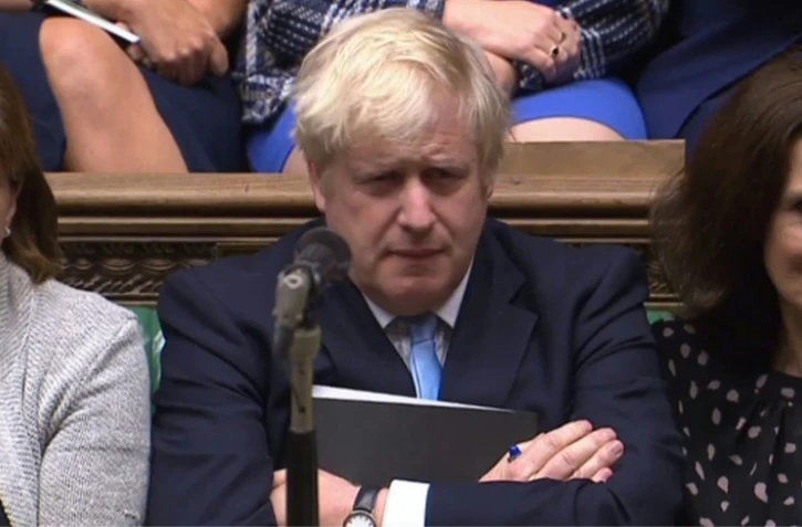 Le Premier ministre britannique Boris Johnson sur une image tirée d'une vidéo fournie par le Parlement, le 9 septembre 2019 à Londres
