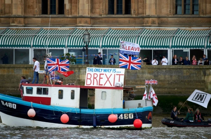Un bateau fait campagne pour le "Brexit" sur la Tamise, à Londres, le 15 juin 2016