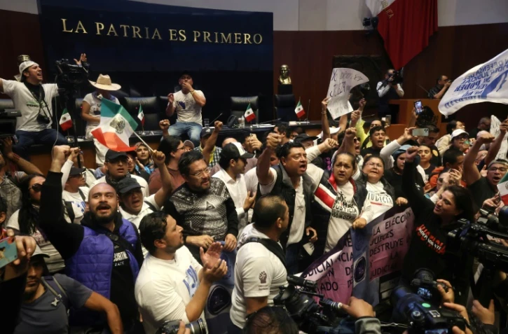 Des manifestants opposés à un projet de réforme de la justice envahissent le Sénat mexicain, le 10 septembre 2024