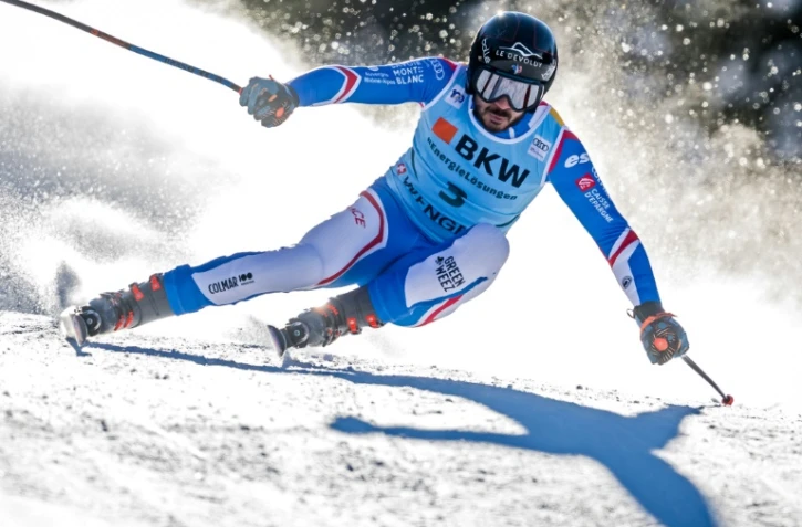 Le skieur français Cyprien Sarrazin vainqueur du Super-G de Wengen, en Suisse, une épreuve de la Coupe du monde, le 12 janvier 2024