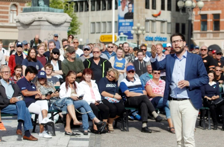 Jimmie Åkesson, leader des Démocrates de Suède, en campagne à Sundsvall en Suède, le 17 août 2018