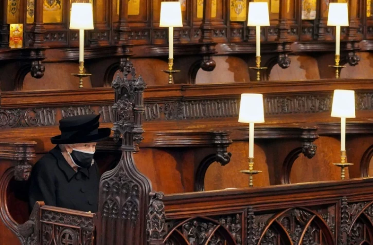 La reine Elizabeth II pendant les funérailles de son époux le prince Philip, le 17 avril 2021 à Windsor