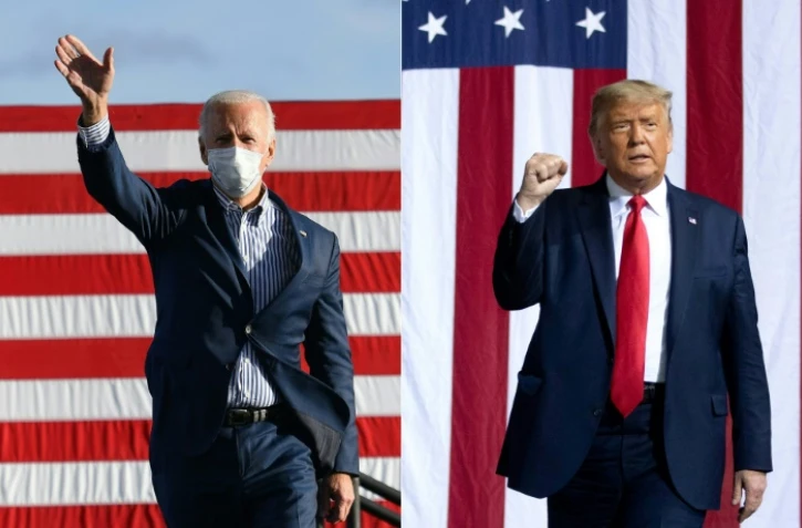 Joe Biden (G) et Donald Trump (D) lors de meetings de campagne en octobre 2020