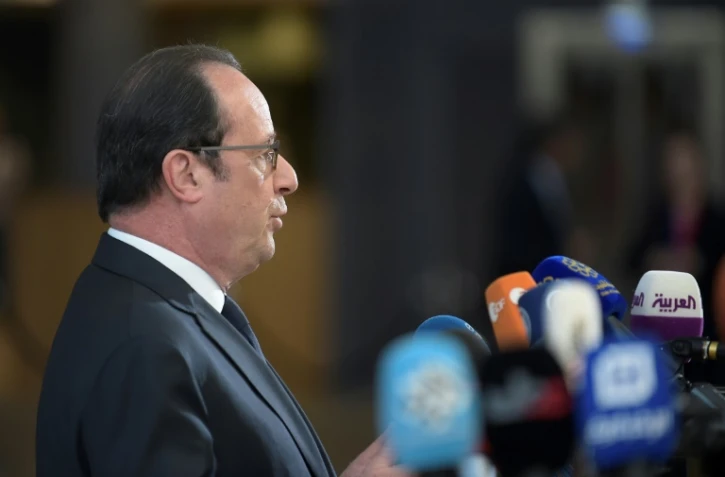 François Hollande lors d'une conférence de presse  à l'issue du dernier sommet européen de son quinquennat, à Bruxelles le 29 avril 2017
