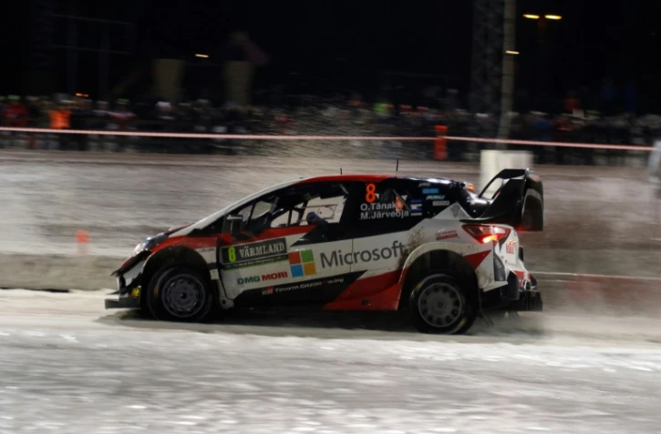 L'Estonien Ott Tänak au volant de sa Toyota lors de la 1re journée du Rallye de Suède, le 14 février 2019 à Karlstad 